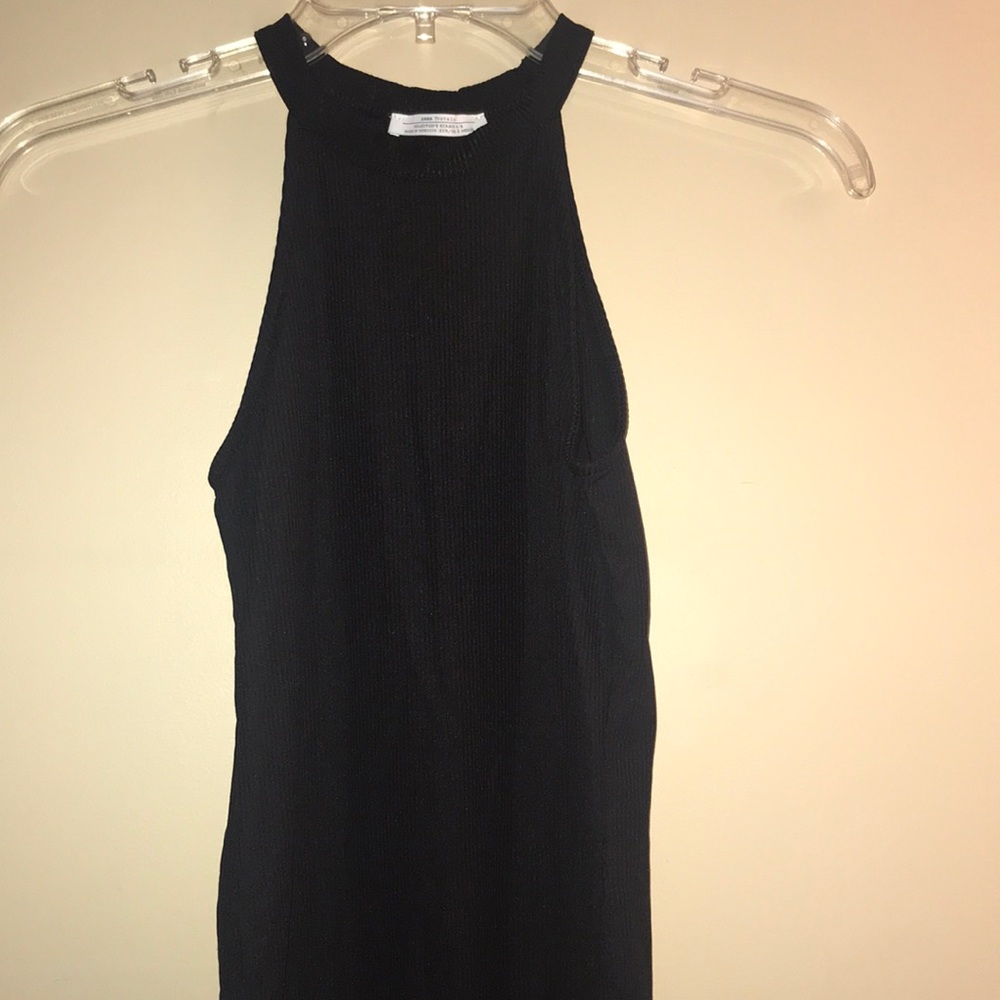 Zara Black Halter Neck Ribbed Top - Picture 2 of 4